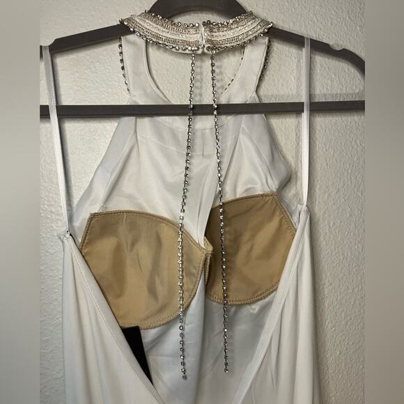 MAC DUGGAL Dress prom Evening Gown Beaded Halter White NEW Draped Rhinestone - Picture 3 of 10